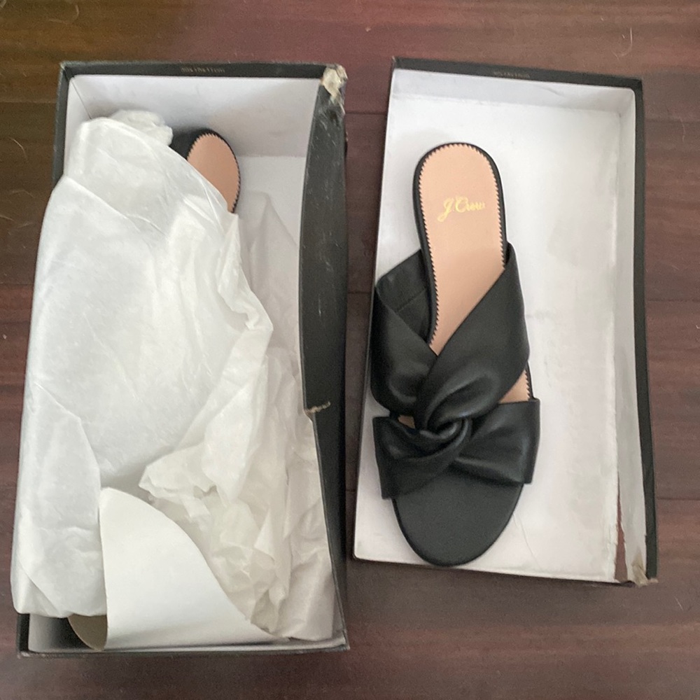 Jcrew knotted leather slides black in size 9